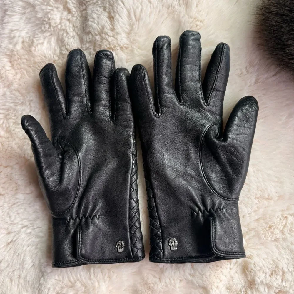 Black Leather Woven Leather Gloves